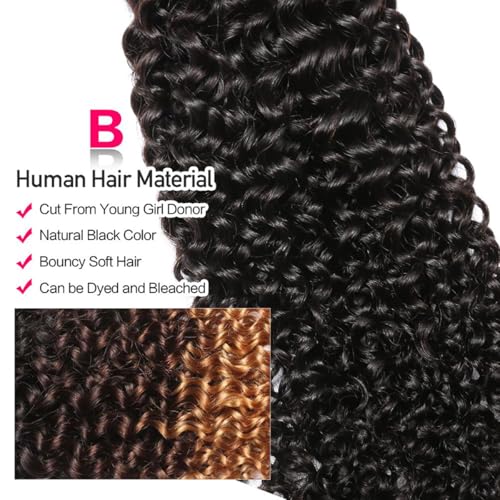 Natural Color Pixie Curly Human Hair Bundles 14 Inch Water Wave Textured Extensions - Black Women