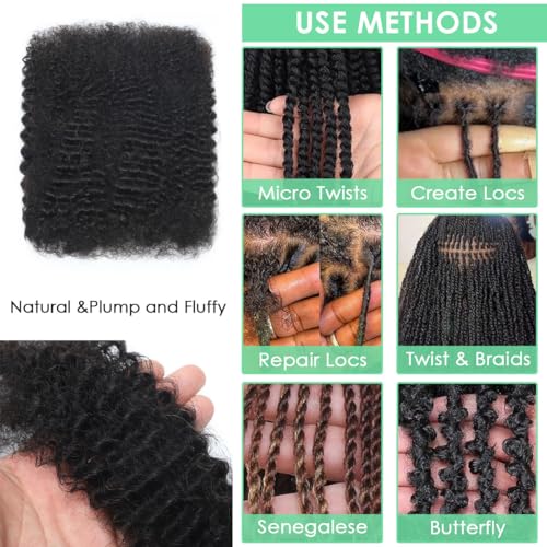 Leximi 14 Inch Burgundy Human Hair for Loc Repair & Twist - 50g Bulk Afro Kinky Hair
