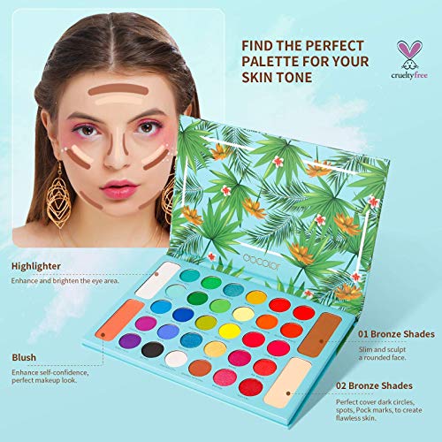 Docolor 15Piece Eye Makeup Brushes Set + 34 Colors Tropical Eeyshadow Palette Pigmented Matte Shimmer Metallic Blendable Soft Cream Powder Makeup Eye Shadow Palettes for Christmas Gift