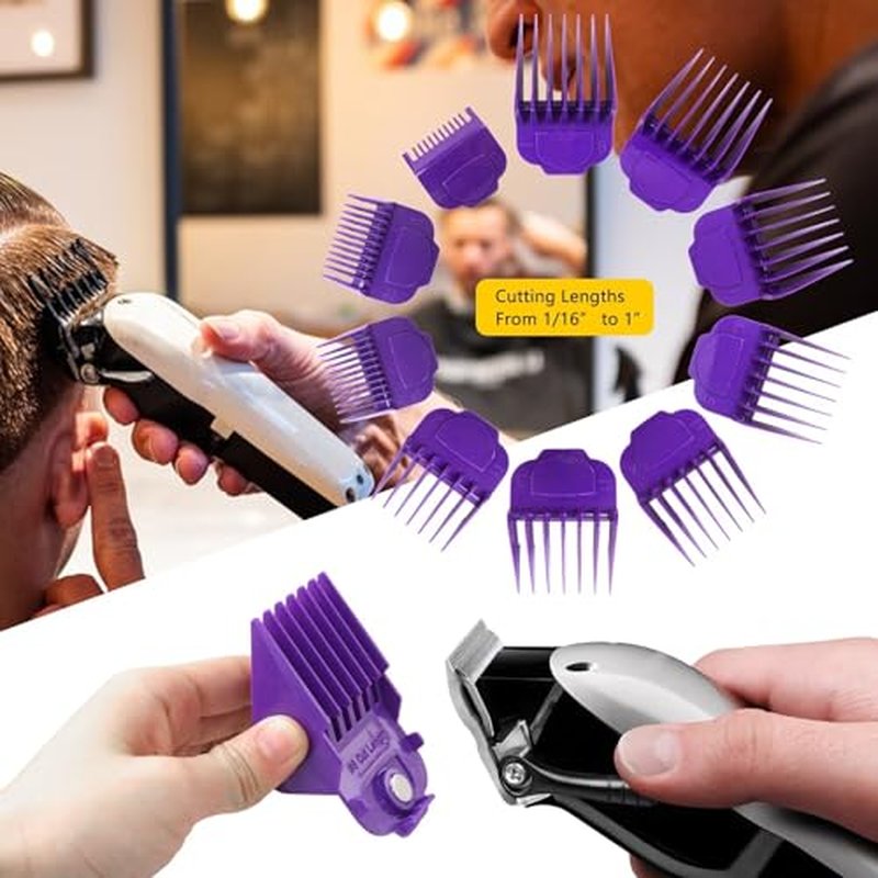 10-Pack Fit for Andis Magnetic Clipper Guards, Upgrade Professional Clipper Guard Comb Guides Fit for Andis Master Hair Clippers - 1/16" to 1"(Purple)