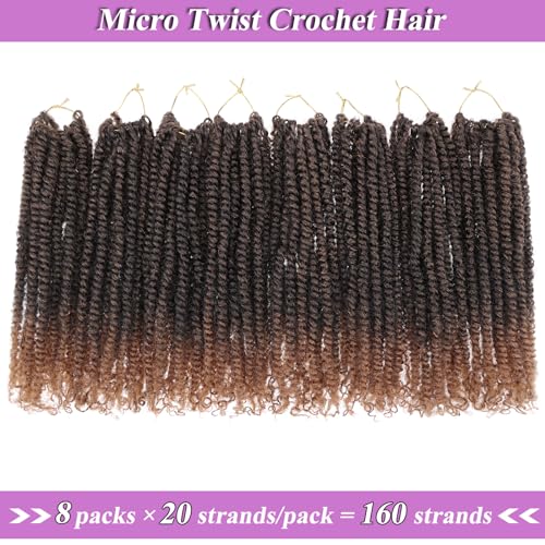 12 Inch Micro Twist Crochet Hair Extensions - T30# Ombre Brown, 9 Packs Pre-Twisted