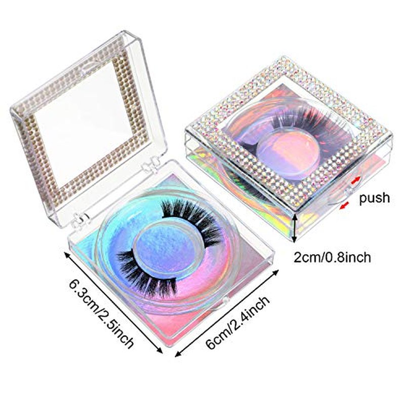 Blulu 12 Pcs Lash Boxes Packaging Empty Bulk Square Glitter 3D False Eyelash Cluster Box Storage Case Rhinestone Lash Organizer Container with Glitter Paper Clear Tray for Women Cosmetic(Holographic)