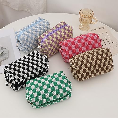 Small Cosmetic Bag Y2k Checkered Makeup Purse Bag Travel Toiletry Bag Zipper Storage Organizer
