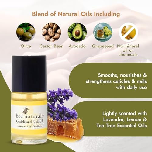 Bee Naturals Nail & Cuticle Oil 0.5 oz - Heals Cracked Nails & Rigid Cuticles & Provides Deep moisture. Contains rich avocado and castor oils. (DUO)