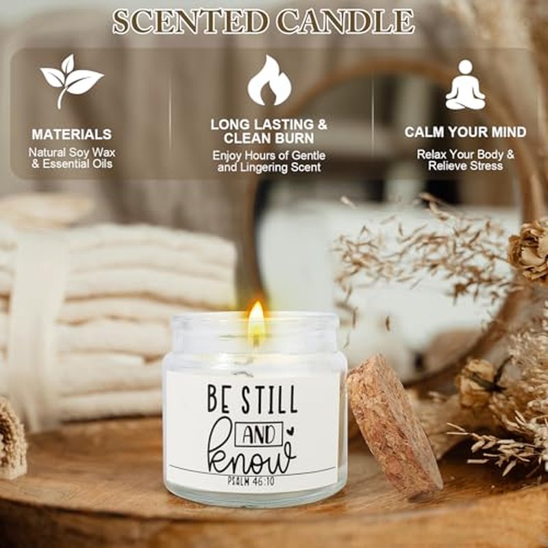 Christian Gifts for Women Men Faith Based Present Unique Inspirational Religious Gift Set for Mom Sister Aunt Birthday Baptism Christmas Gift with Bible Verse Jar Scented Candle Keychain