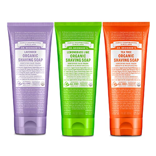 Dr. Bronner's Organic Shaving Soap 3-Pack Lavender, Tea Tree & Lemongrass – Moisturizing Shave Soap for Face, Underarms & Legs