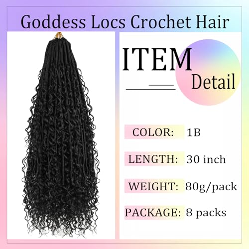 30 Inch Faux Locs Crochet Hair Set - 8 Pack Boho Goddess Locs for Black Women