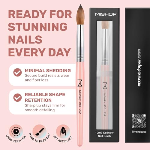 Professional Acrylic Nail Brush - Size #8 Kolinsky Pink Nail Art Brush