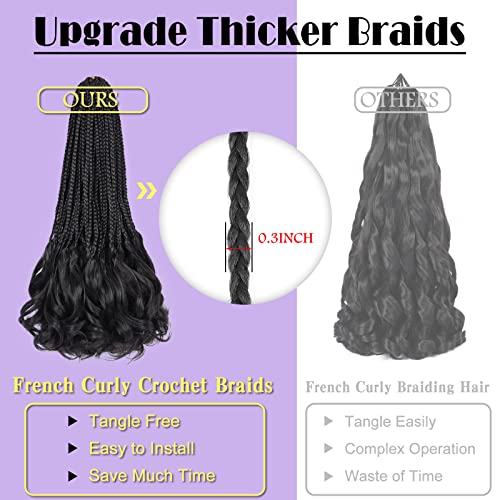 French Curl Crochet Braids 18 Inch Goddess Box Braid Hair - 8 Packs, 1B# Variation