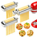 3-Piece Pasta Maker Attachment Set for KitchenAid & Cuisinart Mixers - Stainless Steel with Spaghetti & Fettuccine Cutters, Adjustable Thickness