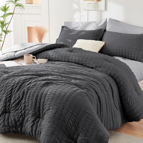 King Comforter Set - 7PCS Bed in a Bag, Dark Grey/Light Grey, King(104x90)