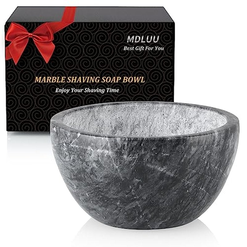 MDLUU Marble Shaving Soap Bowl, 4.7" Shaving Soap and Cream Bowl, Natural Marble Stone Bowl, Keep Lather Warm for Man's Wet Shave (Black)