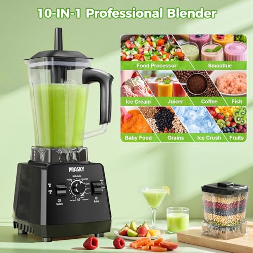 Prasky 1000/2400W Blender for Smoothies & Grinding - 2L Black BPA-Free Kitchen Appliance