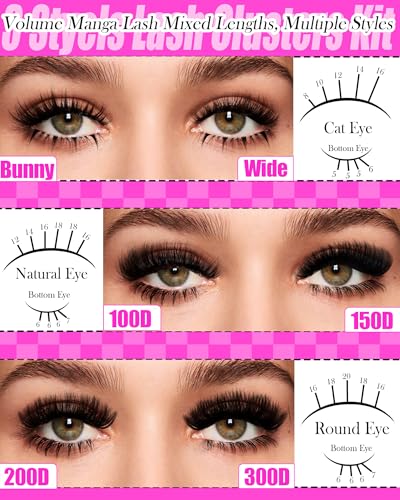 Eyelash Cluster Kit with 6 Styles & Complete Makeup Tools - Bunny, 100D-300D, Bottom Lashes, Curler, Glue & More - Variation: Bunny + 100D/150D/200D/300D