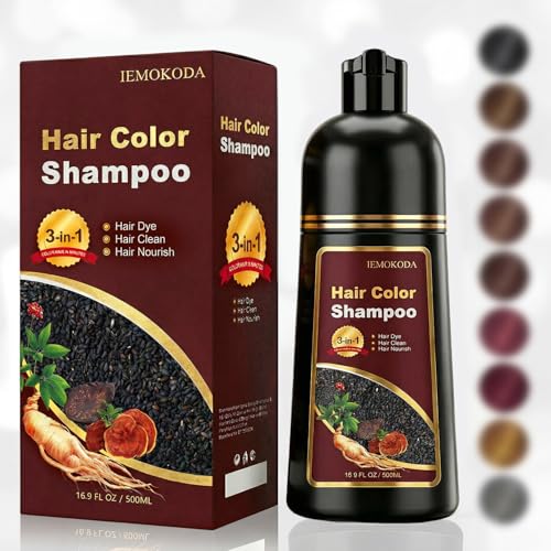 iemoKoda Light Brown Hair Dye Shampoo 3-in-1 for Men & Women, Semi-Permanent Root Touch Up, Damage-Free, 16.9 Fl Oz