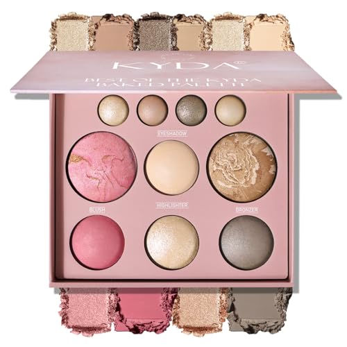KYDA Best Of The Baked Makeup Palette, 10 Colors Full Size Baked Palette Includes 2 Bronzer, 2 Blush, 2 Highlighters and 4 Eyeshadows, Travel-Friendly Baking Makeup, Highly Pigmented, Long-Wearing