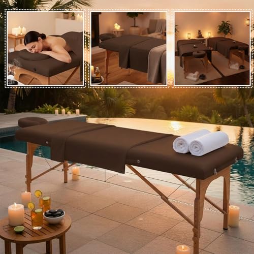 Massage Table Sheets Set - 4-Piece Microfiber Spa Linen with Face Cover - Chocolate