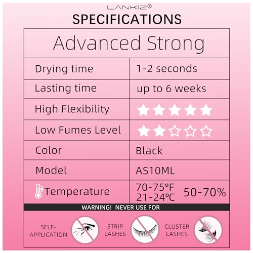 Strong Lash Extension Glue - 1 Sec Fast Drying, 6-8 Weeks Retention - 10ml / 0.34fl.oz - Extra Hold Black Lash Adhesive, Low Fume & Sensitive Friendly for Professional Salon Use