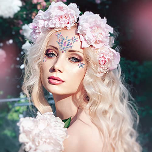12 Sets Face Gems Mermaid Face Jewels Rhinestone Rave Face Gems Temporary Tattoos Crystal Face Jewels Stickers for Race Carnival Festival Party