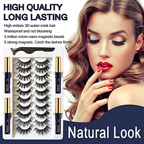 Magnetic Eyelashes with Eyeliner Kit - 10 Pairs Reusable 3D Natural Look
