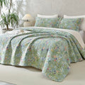 Lady Ann Green Floral Cotton King Quilt Set with Pillow Shams - All Season Botanical Bedding