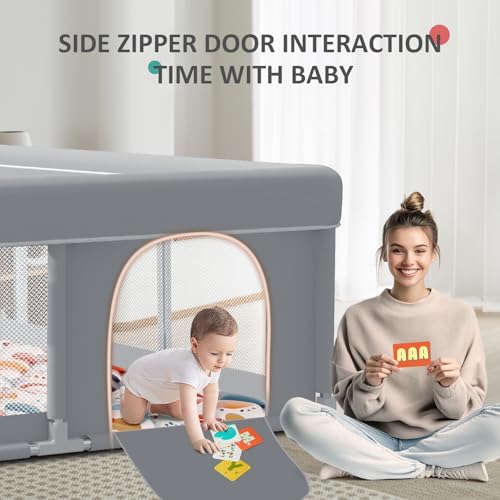 Large Baby Playpen 74x50 Inches with Mat - Safe Toddler Play Yard for Babies & Toddlers