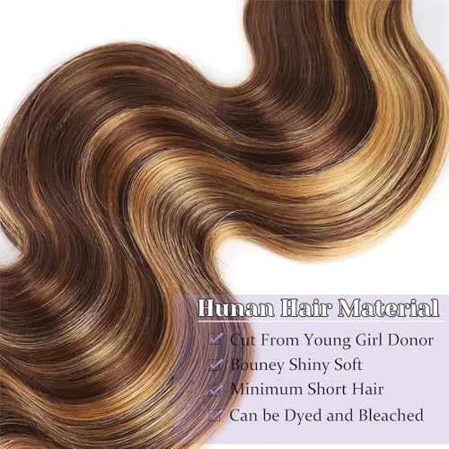 Highlight P4/27 12 Inch Body Wave Lace Closure Human Hair 5x5 Highlight Brown Honey Blonde Piano Color