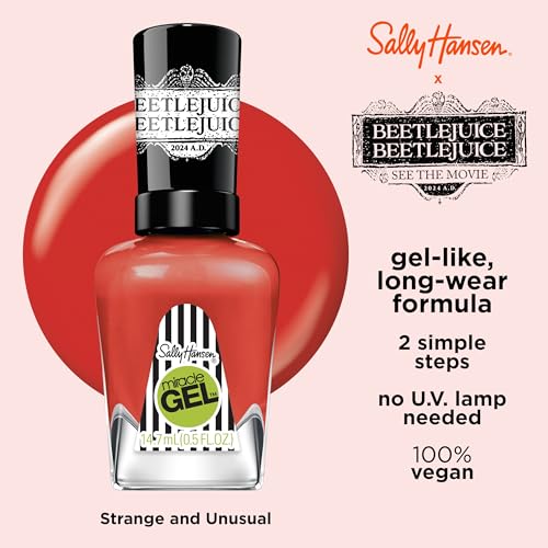 Sally Hansen Miracle Gel Beetlejuice Salon Quality Nail Polish | Gel-Like Formula, Two-Step System, No UV Light Needed, Long Lasting | Opaque, Glossy | 927 Strange And Unusual | Cherry Red Nail Color