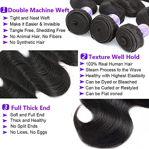 UDesire 16A Body Wave Human Hair Bundles - Natural Black, 3 Pack 10-14 Inch Virgin Brazilian Hair