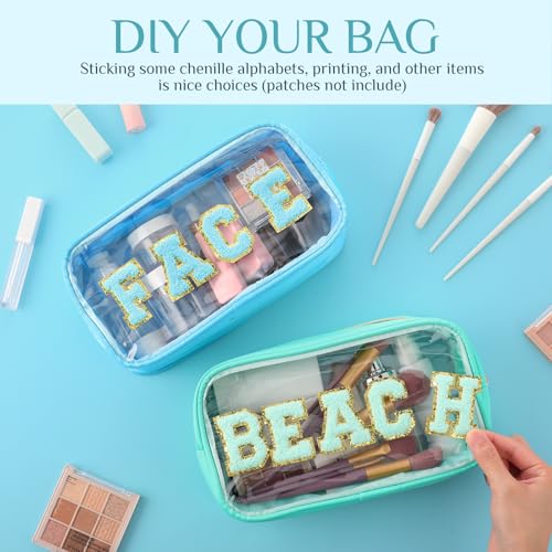 Large Clear Makeup Bag with Frame - Blue Green 9.5x5.1x2.8 Inch DIY Cosmetic Organizer