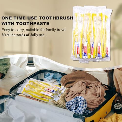 Disposable Toothbrushes with Toothpaste - 400 Pack Yellow Hollow Individually Packaged