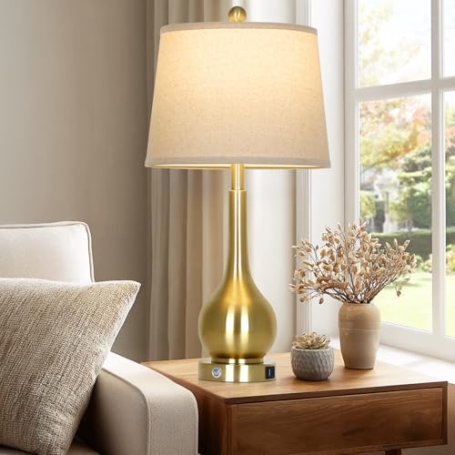 Rinweey 26-inch Gold Set of 2 Touch Control Bedside Lamps with USB Ports - Dimmable Nightstand Lamps for Living Room & Bedroom