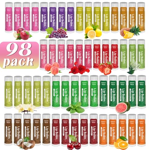 Bulk 98 Pack Natural Lip Balm with Vitamin E & Coconut Oil - 14 Flavors, Moisturizing & Soothing - Variation of THIS listing
