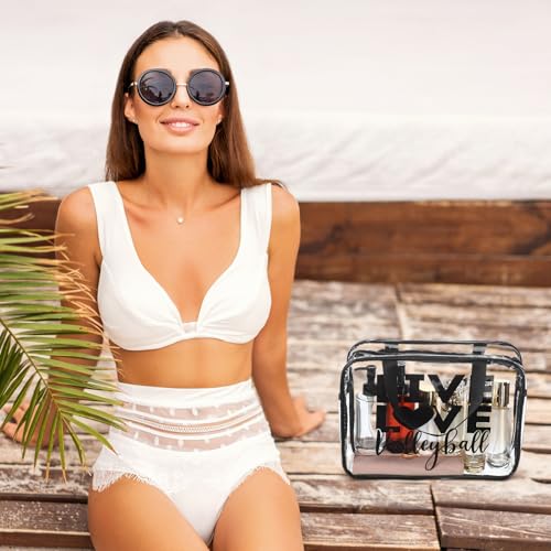 6 Pcs Volleyball Gift Bags with Zipper and Handles Clear PVC Waterproof Makeup Cosmetic Goodie Bag Volleyball Team Gift for Women Birthday Party Team Player Lover(Multiple Style)
