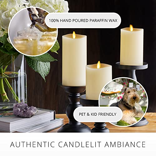 Ivory Flameless LED Pillar Candle Set of 3 with Remote & Timer - Realistic Flickering Flames