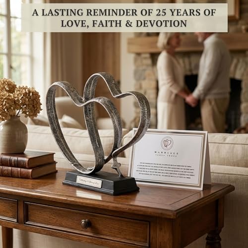 25th Anniversary Wedding Gift Set - Iron Hearts & Cross with Engraving (Standard Gift)