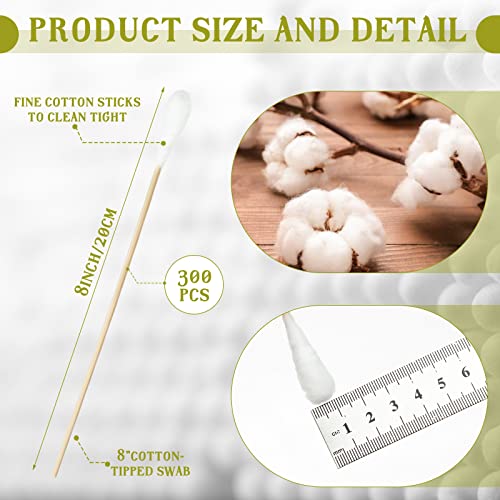 Zhehao 300 Pcs 8 Inch Large Cotton Swabs with Bamboo Handle Oversized Extra Long Cotton Tipped Applicators with Large 1/2" Diameter Ear Swabs for Wound Cleaning, Makeup