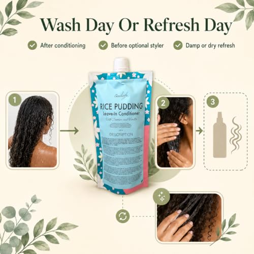 Ecoslay Rice Pudding Leave-In Conditioner 8oz for Curly & Damaged Hair - Moisturizer & Detangler - Natural Nourishing Hair Treatment