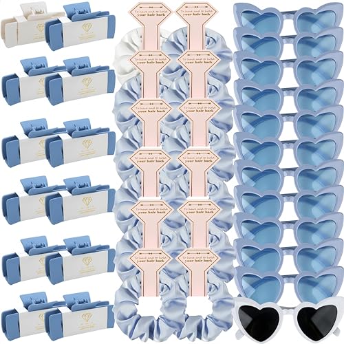 Bridesmaid Hair Clips & Scrunchies Set with Sunglasses - White & Dusty Blue, 36 pcs