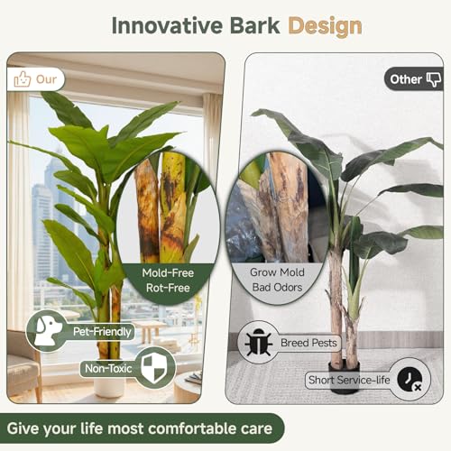 Loreviessa 7ft Artificial Banana Tree - Tall Faux Indoor Plant for Living Room & Office