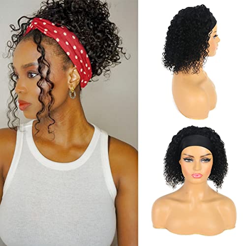 Curly Headband Wig for Black Women 10 Inch 1B Human Hair Glueless Kinky Wig
