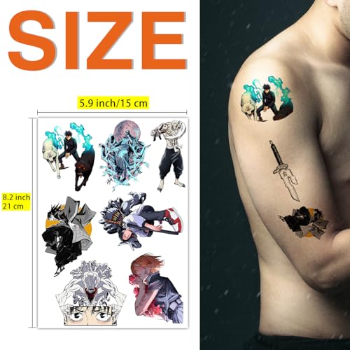 Anime JJK Halloween Face Temporary Tattoos£¨8 Sheets) Gifts Anime Cosplay Decor Tattoos Merch Cartoon Stickers Decal Party Favors Supplies for Teens Adult Man Women