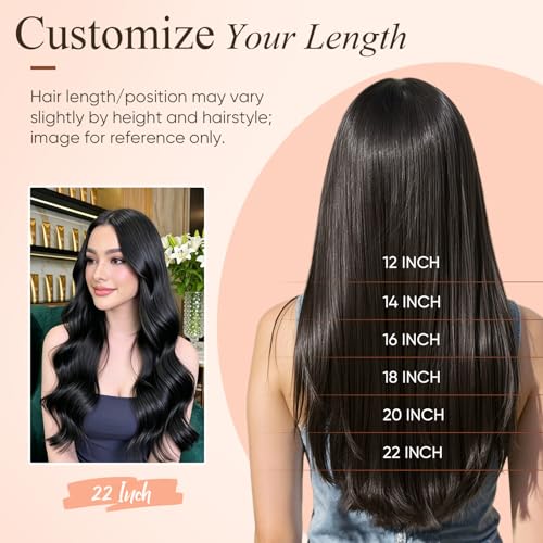 LOUMTE Dark Brown Hair Extensions 20 Inch 105g - Remy Human Hair, Seamless Fish Line, Easy Clip-In - Variation 2#