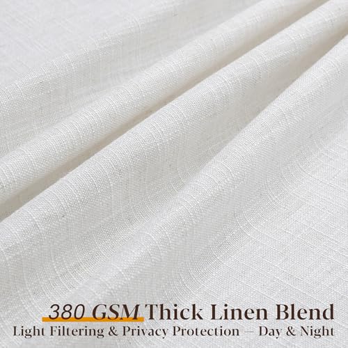 40W x 90L Linen Curtain Set - Natural Cream Triple Pinch Pleated Drapes for Living Room, 2 Panels