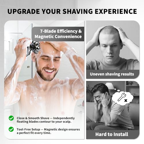 7 Blade Magnetic Head for Head Shavers - Black, 2 Pack - Compatible with Freebird Wyklaus