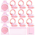 Pink Shell Shape Foldable Travel Makeup & Hair Mirror Set - 12 Pcs Gift Set