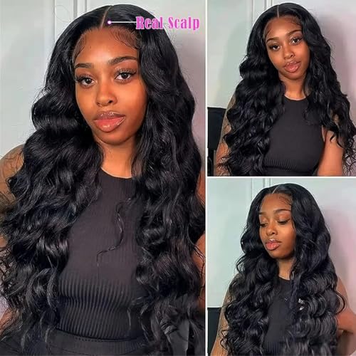 Black Water Wave V Part Wig 26 Inch Synthetic U Part Lace Front Hairpiece for Black Women - 180% Density #1B