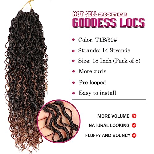 Goddess Faux Locs Crochet Hair - T1B/30, 18 Inch, Pack of 8 for Black Women