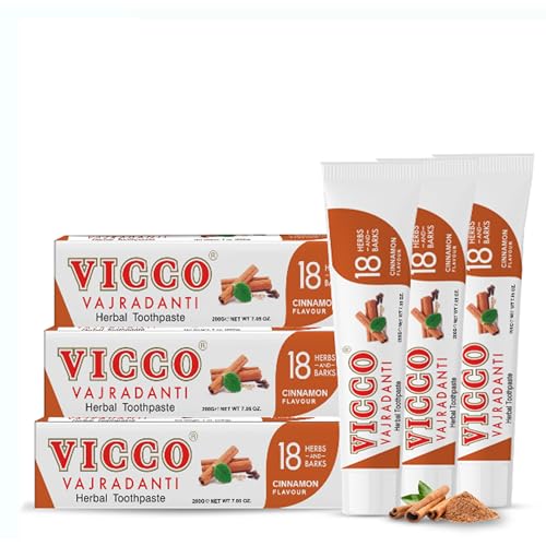 Vicco Vajradanti Cinnamon Herbal Toothpaste 70-Year Ayurveda Legacy, Fluoride-Free, 7 oz Pack of 3