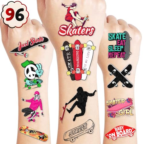 Skateboard Temporary Tattoos - Skateboarding 85 PCS Sports Themed Stickers for Kids Birthday Party Supplies, Decorations, Favors, and Prizes - Cute Gifts for Boys and Girls